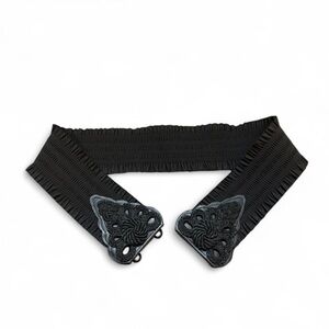 Vintage WCM New York Black Smocked Elastic Cinch Belt with Soutache Buckle